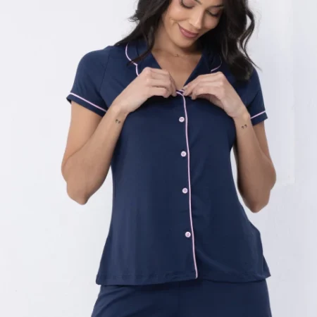 PIJAMA AMERICANO LUNA - AZUL MARINHO C/ROSA