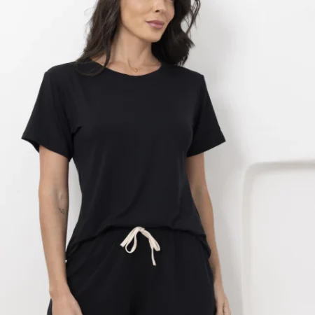 PIJAMA FEMININO BÁSICO BEATRIZ - PRETO