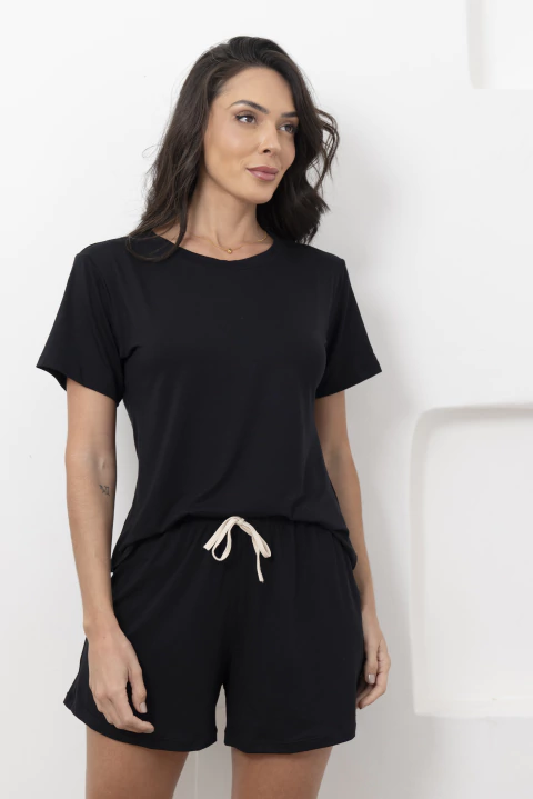PIJAMA FEMININO BÁSICO BEATRIZ - PRETO