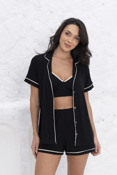 CONJUNTO TRIO FEMININO AMERICANO ZARA - PRETO C/BEGE