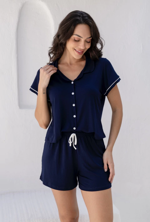 PIJAMA AMERICANO CLARA - AZUL MARINHO