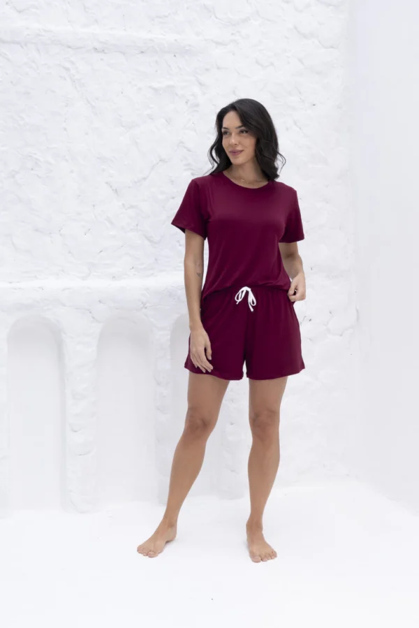 PIJAMA FEMININO BÁSICO BEATRIZ - BORDÔ - Imagem 3
